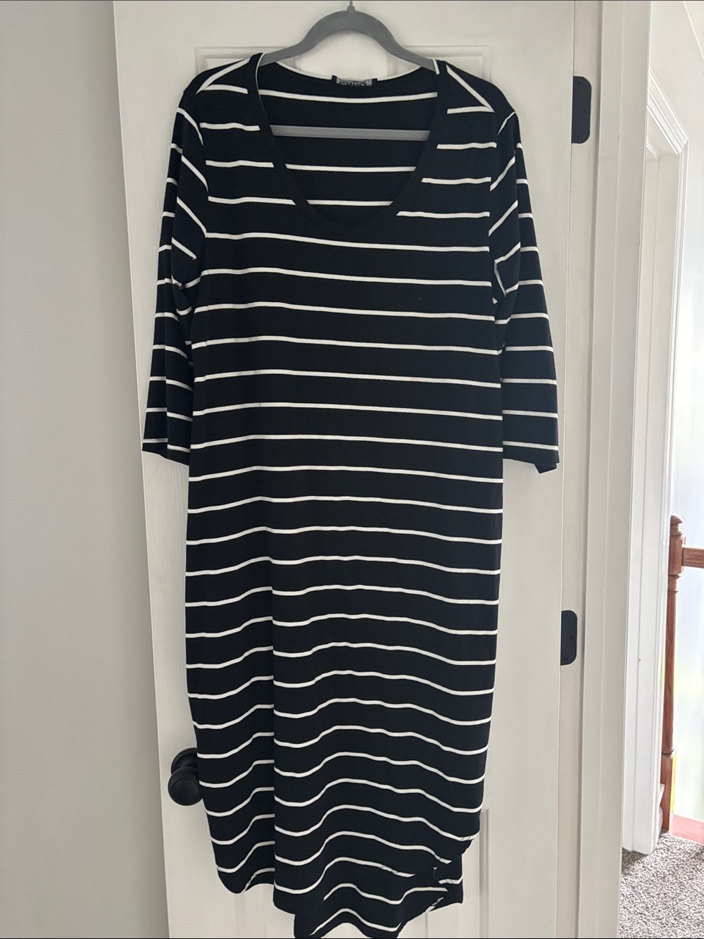Black & White Striped Midi Dress with Scoop Neck